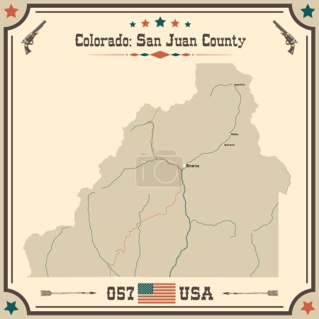 Illustration for Large and accurate map of San Juan County, Colorado, USA with vintage colors. - Royalty Free Image