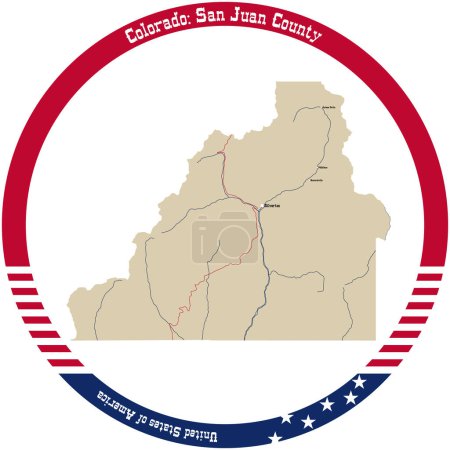 Karte von San Juan County in Colorado, USA, kreisförmig angeordnet.