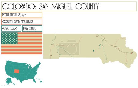 Large and detailed map of San Miguel County in Colorado USA.