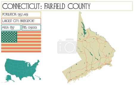 Large and detailed map of Fairfield County in Connecticut USA.