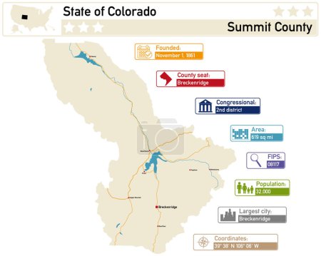 Detaillierte Infografik und Karte von Summit County in Colorado USA.