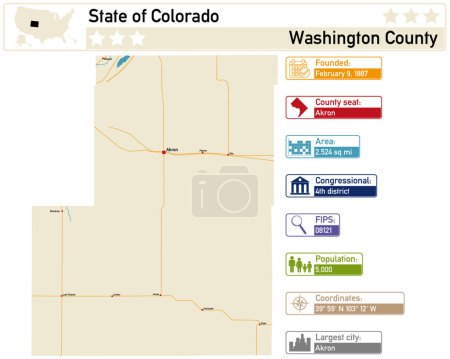 Detailed infographic and map of Washington County in Colorado USA.