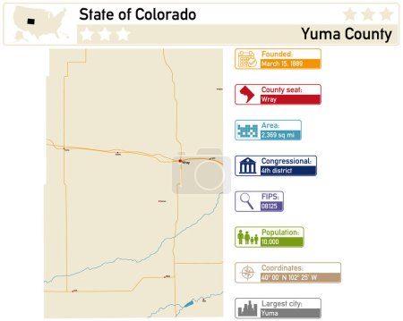Detaillierte Infografik und Karte von Yuma County in Colorado USA.