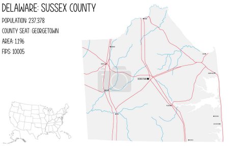 Large and detailed map of Sussex County in Delaware, USA.