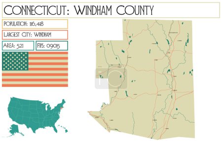Large and detailed map of Windham County in Connecticut USA.