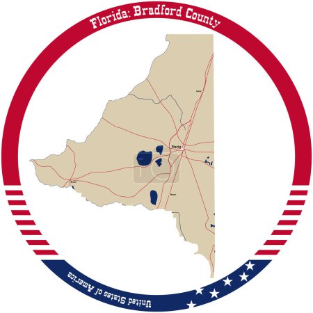 Map of Bradford County in Florida, USA arranged in a circle.