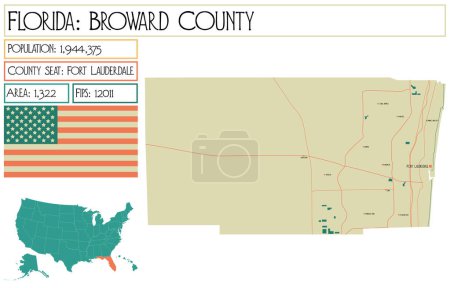Large and detailed map of Broward County in Florida USA.