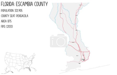 Large and detailed map of Escambia County in Florida, USA.