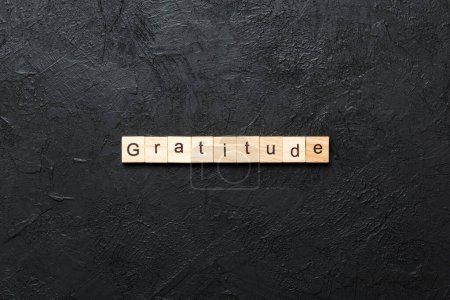 Dankbarkeit Wort auf Holzklotz geschrieben. Dankbarkeit Text auf Zementtisch für Ihre Gestaltung, Konzept.