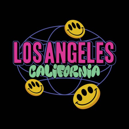 Téléchargez les photos : Los Angeles y2k streetwear style vintage slogan coloré citer vectoriel icône illustration fond. Convient pour t-shirt, vêtements, affiche, bannière, flyer, autocollant - en image libre de droit