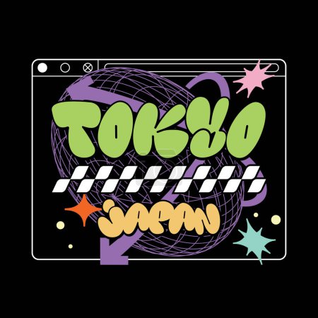 Téléchargez les photos : Tokyo japon y2k streetwear style coloré slogan typographie vectoriel design icône illustration. T-shirt vintage, mode, affiche, chemise slogan, autocollant - en image libre de droit