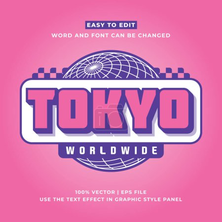 Téléchargez les photos : Tokyo japon y2k streetwear coloré slogan typographie éditable effet de texte 3d modèle de dessin animé style vecteur premium - en image libre de droit