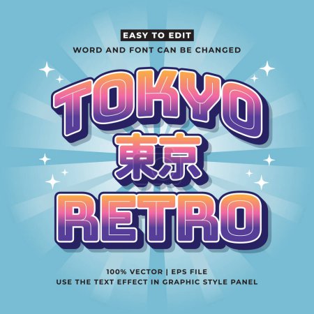 Téléchargez les photos : Tokyo japon y2k streetwear coloré slogan typographie éditable effet de texte 3d modèle de dessin animé style vecteur premium. Traduction Kanji Tokyo - en image libre de droit