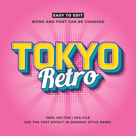 Téléchargez les illustrations : Tokyo japon y2k streetwear coloré slogan typographie éditable effet de texte 3d modèle de dessin animé style vecteur premium - en licence libre de droit