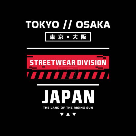 Téléchargez les photos : T-shirt vintage Osaka Tokyo Japon streetwear. Typographie slogan tshirt design avec kanji en traduction japonaise : Tokyo Osaka. Illustration vectorielle. - en image libre de droit