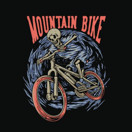 Illustration for T Shirt Design Mountain Bike With Skull Riding A Mountain Bike Vintage Illustration - Royalty Free Image