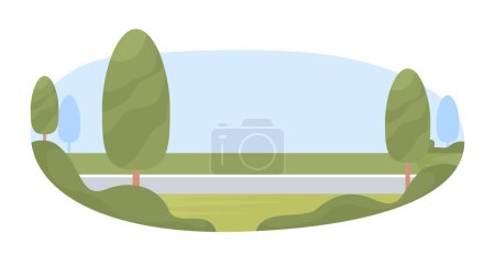 Illustration for Roadway 2D vector isolated illustration. Roadside greenery flat objects on cartoon background. Suburban road. Infrastructure colourful editable scene for mobile, website, presentation - Royalty Free Image
