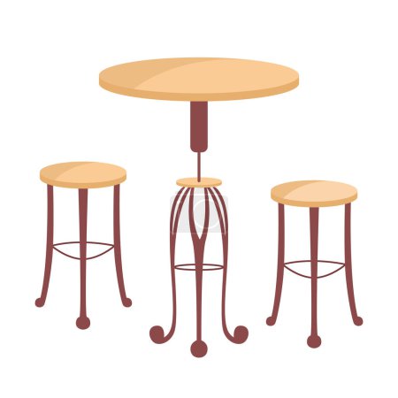 Illustration for Cafe furniture semi flat color vector object. Editable element. Full sized item on white. Table and chairs. Public place design simple cartoon style illustration for web graphic design and animation - Royalty Free Image