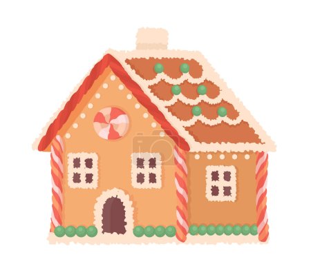 Gingerbread house semi flat color vector object. Full sized item on white. Sweet dessert. Baked Christmas decoration simple cartoon style illustration for web graphic design and animation