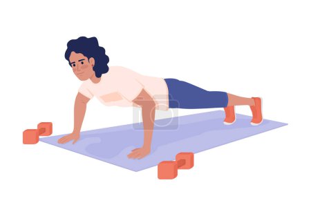 Illustration for Woman doing push ups semi flat color vector character. Editable figure. Full body person on white. Sports training simple cartoon style illustration for web graphic design and animation - Royalty Free Image