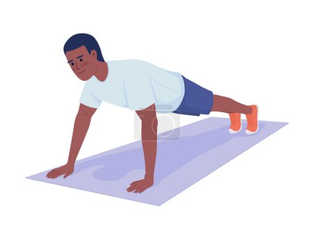 Illustration for Strong man doing push ups semi flat color vector character. Editable figure. Full body person on white. Workout simple cartoon style illustration for web graphic design and animation - Royalty Free Image