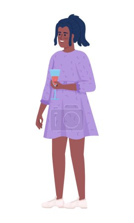 Illustration for Pretty young woman with cocktail in glass semi flat color vector character. Editable figure. Full body person on white. Simple cartoon style illustration for web graphic design and animation - Royalty Free Image