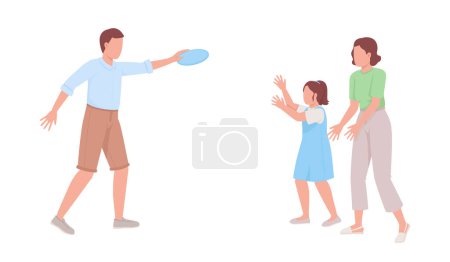 Illustration for Family playing freebie semi flat color vector characters. Active rest. Editable figures. Full body people on white. Simple cartoon style illustration for web graphic design and animation - Royalty Free Image