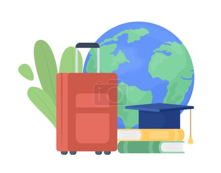 Illustration for International education elements flat concept vector illustration. Editable 2D cartoon objects on white for web design. Studying abroad creative idea for website, mobile, presentation - Royalty Free Image