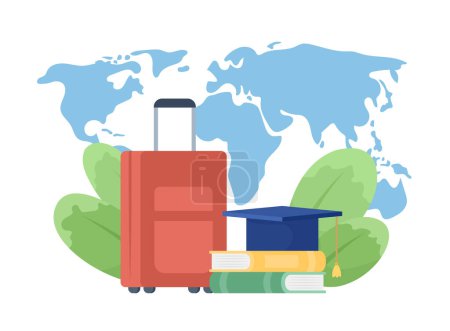 Illustration for Foreign education objects flat concept vector illustration. Study abroad. Editable 2D cartoon elements on white for web design. International university creative idea for website, mobile, presentation - Royalty Free Image