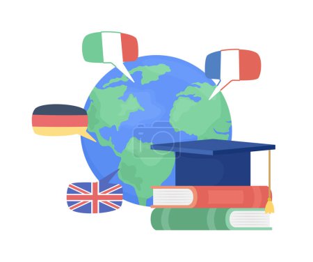 Illustration for Learning languages abroad flat concept vector illustration. Editable 2D cartoon objects on white for web design. Multilingual community creative idea for website, mobile, presentation - Royalty Free Image