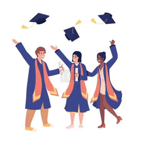 Illustration for Graduation ceremony semi flat color vector characters. Editable figures. Full body people on white. International students simple cartoon style illustration for web graphic design and animation - Royalty Free Image