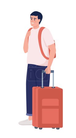 Illustration for Man moves abroad semi flat color vector character. Editable figure. Full body person on white. Traveling male. Overseas trip simple cartoon style illustration for web graphic design and animation - Royalty Free Image
