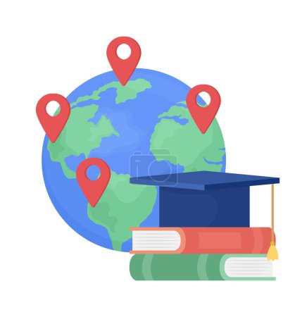 Illustration for International universities flat concept vector illustration. Foreign education. Editable 2D cartoon objects on white for web design. Worldwide collage creative idea for website, mobile, presentation - Royalty Free Image