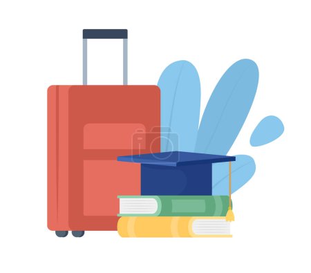 Illustration for Travel to study semi flat color vector object. Editable elements. Full sized items on white. International education simple cartoon style illustration for web graphic design and animation - Royalty Free Image