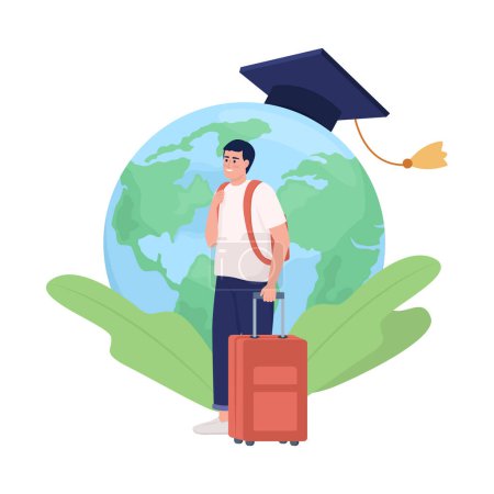 Illustration for Man move to study flat concept vector illustration. International education. Editable 2D cartoon characters on white for web design. Traveling student creative idea for website, mobile, presentation - Royalty Free Image