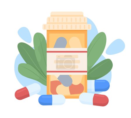 Tabletten flache Konzept Vektor Illustration. Medikamente und Vitamine. Medikamente nehmen. Editierbare 2D-Cartoon-Objekte auf Weiß für Webdesign. Pharmazie-Behandlung Kreative Idee für Website, Handy, Präsentation