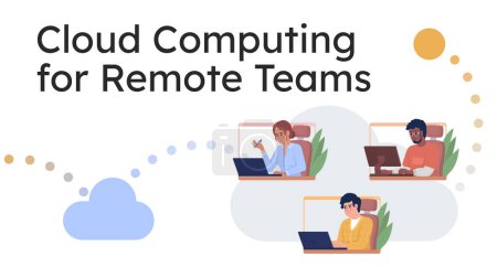 Cloud computing for remote teams flat vector banner template. Manage distance employees. IoT poster, leaflet printable color designs. Editable flyer page with text space. Lexend Deca Regular font used