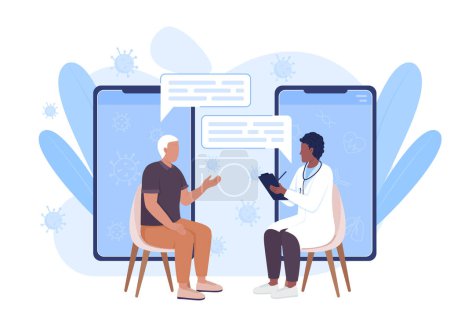 Online communication with male doctor flat concept vector illustration. Visit therapist. Editable 2D cartoon characters on white for web design. Creative idea for website, mobile, presentation