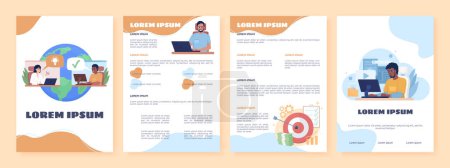 Illustration for International staff flat vector brochure template. Booklet, leaflet printable flat color designs. Editable magazine page, reports kit with text space. Sigmar One, Balsamiq Sans, Comfortaa fonts used - Royalty Free Image