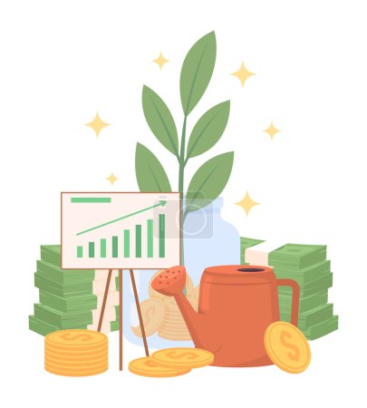 Illustration for Profitable business investment semi flat color vector objects. Editable elements. Items on white. Company efficiency simple cartoon style illustration for web graphic design and animation - Royalty Free Image