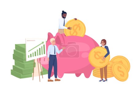 Ilustración de Good investment result semi flat color vector characters. Editable figures. Full body people on white. Financial team simple cartoon style illustration for web graphic design and animation - Imagen libre de derechos
