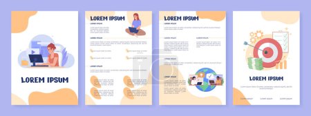 Téléchargez les illustrations : Remote worker flat vector brochure template. Boost income booklet, leaflet printable flat color designs. Editable magazine page, reports kit with text space. Nerko One, Quicksand, Comfortaa fonts used - en licence libre de droit