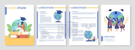 Illustration for Foreign education flat vector brochure template. Study abroad booklet, leaflet printable flat color designs. Editable magazine page, reports kit with text space. Roboto, Myriad Pro fonts used - Royalty Free Image