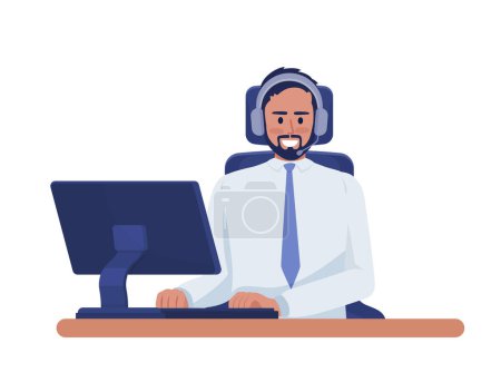Ilustración de Polite customer support specialist semi flat color vector character. Good manners. Editable figure. Full body person on white. Simple cartoon style illustration for web graphic design and animation - Imagen libre de derechos