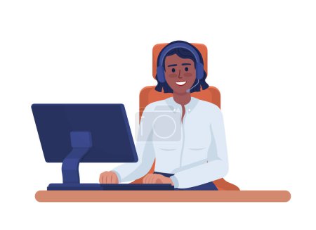 Illustration for Happy call center consultant with headset semi flat color vector character. Editable figure. Full body person on white. Simple cartoon style illustration for web graphic design and animation - Royalty Free Image