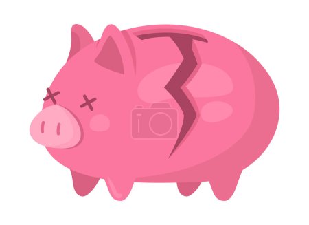 Illustration for Damaged piggy bank semi flat color vector object. Financial problem. Editable element. Items on white. Lack of money simple cartoon style illustration for web graphic design and animation - Royalty Free Image