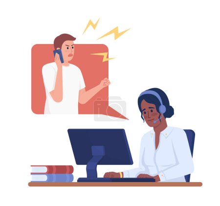 Ilustración de Female operator handling angry customer semi flat color vector characters. Editable figures. Full body people on white. Simple cartoon style illustration for web graphic design and animation - Imagen libre de derechos