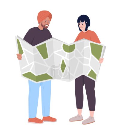 Téléchargez les illustrations : Travel cross country together semi flat color vector characters. Editable figure. Full body people on white. Couple vacation simple cartoon style illustration for web graphic design and animation - en licence libre de droit