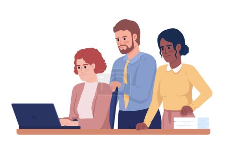 Ilustración de Colleagues working on project together semi flat color vector characters. Editable figures. Full body people on white. Simple cartoon style illustration for web graphic design and animation - Imagen libre de derechos