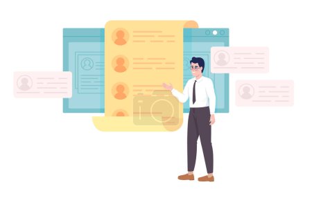 Illustration for HR manager presenting job applicant resumes semi flat color vector character. Editable concept. Full body person on white. Simple cartoon style illustration for web graphic design and animation - Royalty Free Image